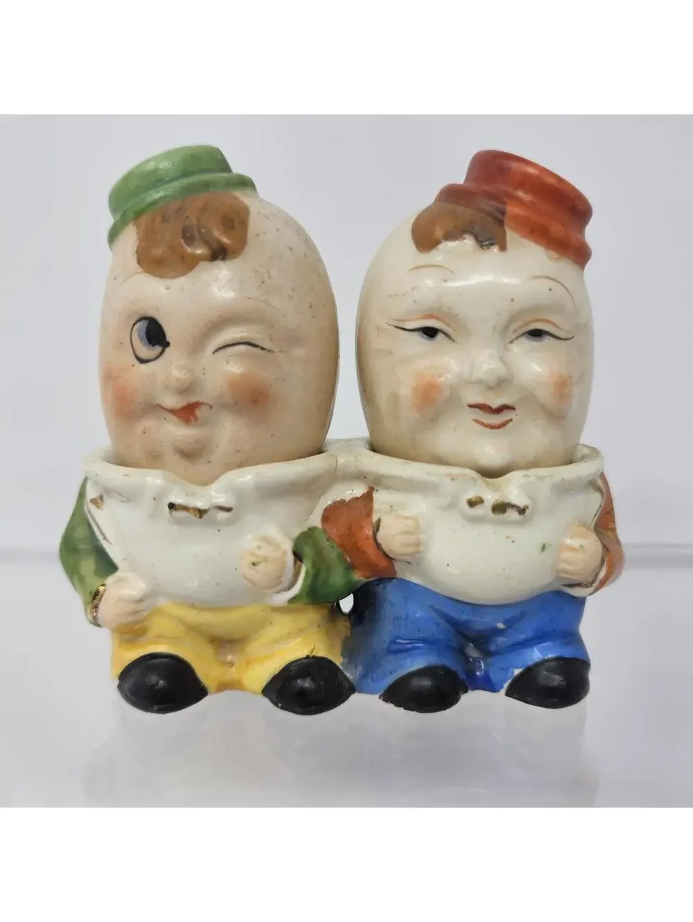 3 Pc Set Vtg Egg Head Humpty Dumpty Salt Pepper Shakers Japan Anthropomorphic